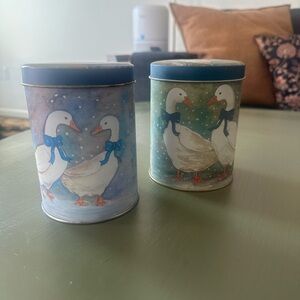 Vintage Decorative Goose Tin Set with Blue Lids